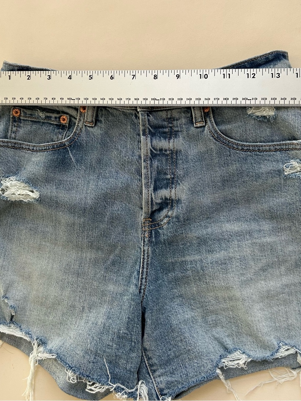 DAZE High-Rise Distressed Denim Shorts - Light Blue - Picture 5 of 8